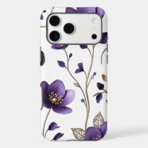 Padrão Floral Botânico Roxo e Dourado 3D Elegante
