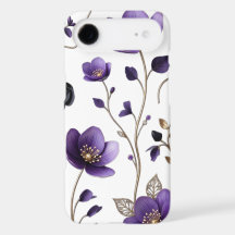 Padrão Floral Botânico Roxo e Dourado 3D Elegante