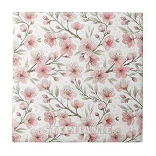 Padrão Floral Branco de Flor de Cerejeira Rosa Vin