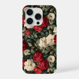 Padrão Floral Branco de Rosa Vermelha Clássica