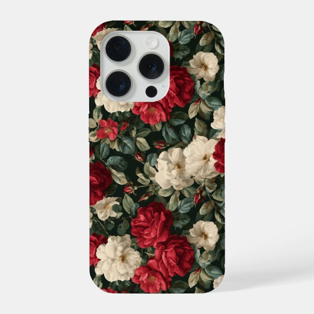 Padrão Floral Branco de Rosa Vermelha Clássica (Verso)