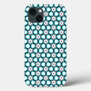 Padrão Floral Branco e Azul Aqua