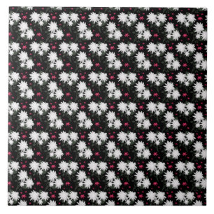 Padrão Floral Branco Elegante em Fundo Preto