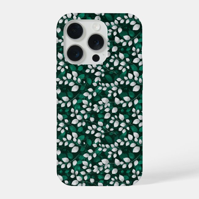 Padrão Floral Branco Folha Esmeralda Elegante (Verso)