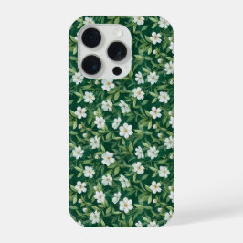 Padrão Floral Branco Folha Verde Aquarela