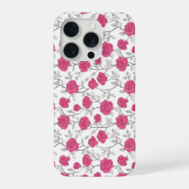 Padrão Floral Branco Rosa Rosa Desenhada à Mão