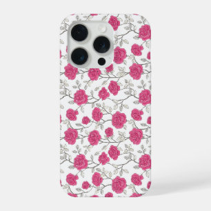 Padrão Floral Branco Rosa Rosa Desenhada à Mão