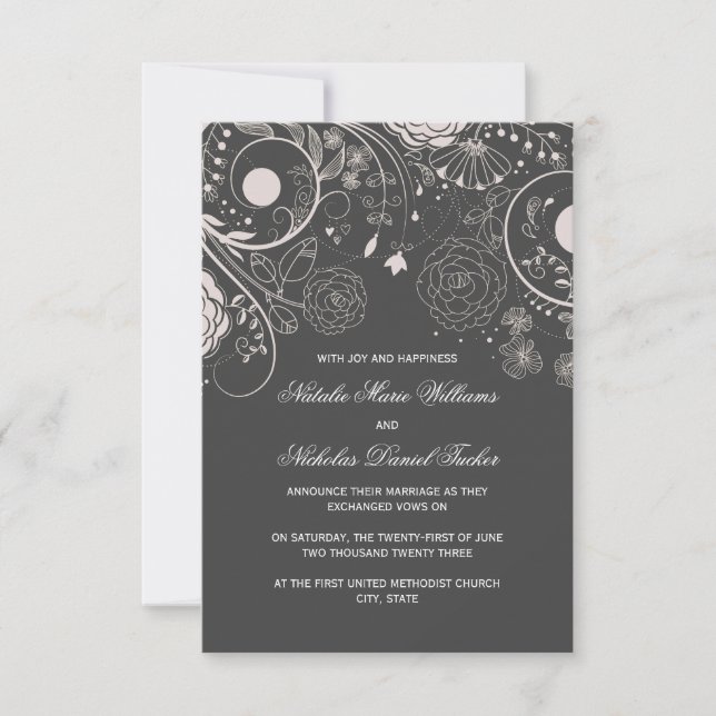 Padrão Floral Cinza - Anúncio de Casamento 3x5 (Frente)