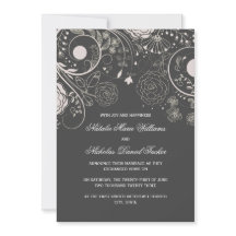 Padrão Floral Cinza/Branco - Anúncio de Casamento