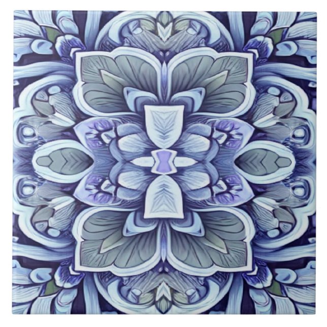 Padrão floral clássico de cor azul moderno (Frente)