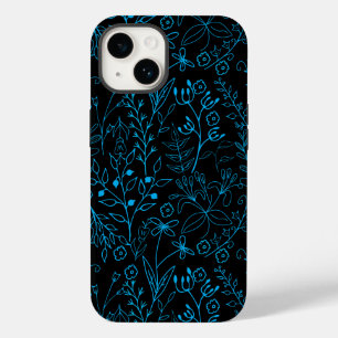 Padrão Floral clássico mono tone Blue.A07 Black BG