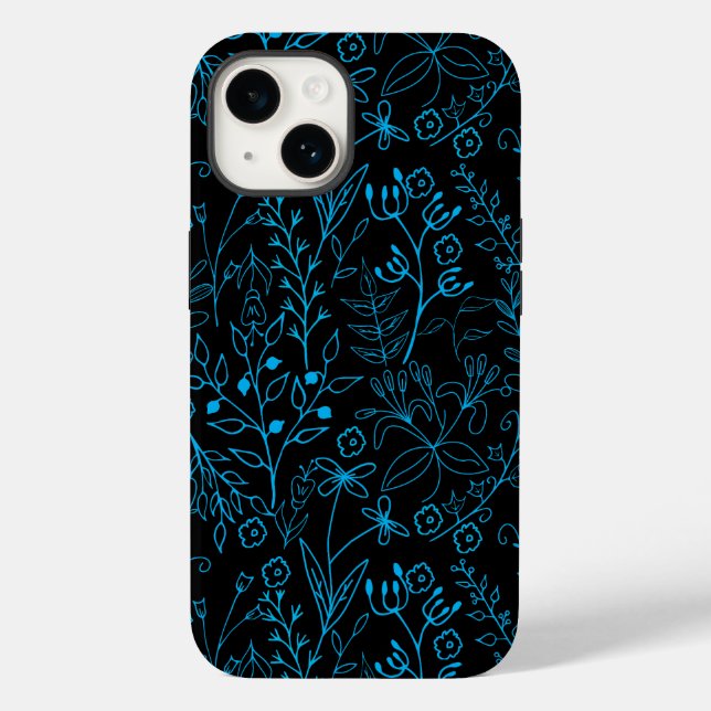 Padrão Floral clássico mono tone Blue.A07 Black BG (Verso)