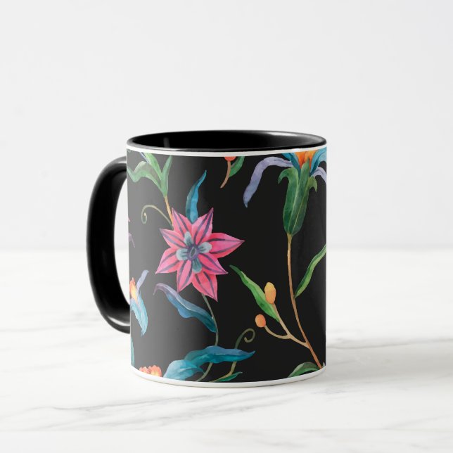 Padrão floral colorido, caneca arrojada e vibrante (Frente Esquerda)