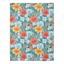 Padrão floral colorido com laranja vibrante
