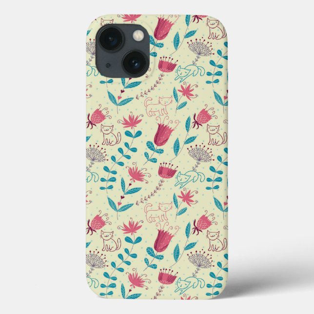 Padrão floral com gatos de desenho animado (Verso)