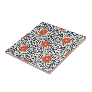 Padrão floral contínuo com flor laranja vibrante