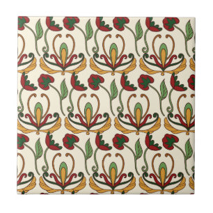 Padrão floral contínuo com flores vermelhas e amar