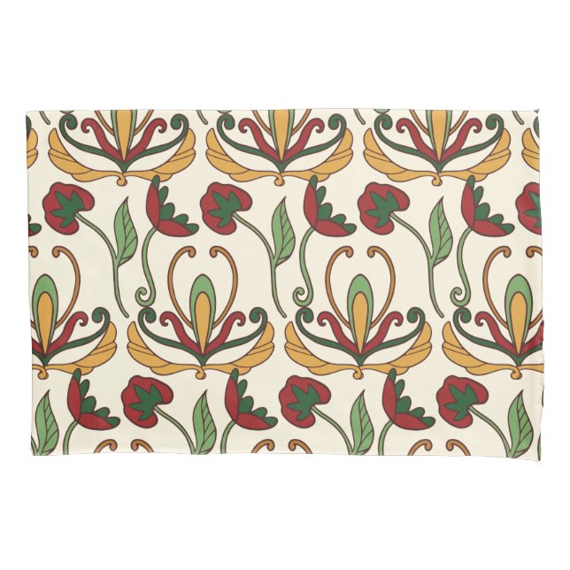 Padrão floral contínuo com vermelho e amarelo  (Frente-Esquerda)
