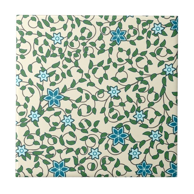 Padrão floral contínuo em fundo bege (Frente)