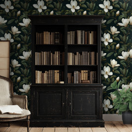 Padrão Floral da Magnolia Branca Fundo Preto