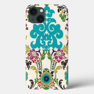 Padrão Floral Damask Plum Turquoise