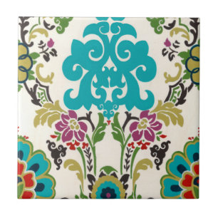 Padrão Floral Damask Plum Turquoise