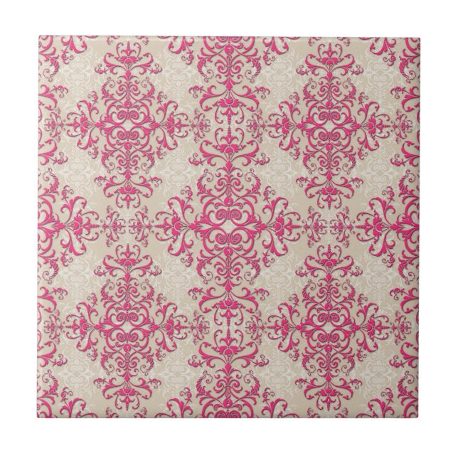 Padrão Floral Damask Rosa Chic e Branco Esmaecido (Frente)