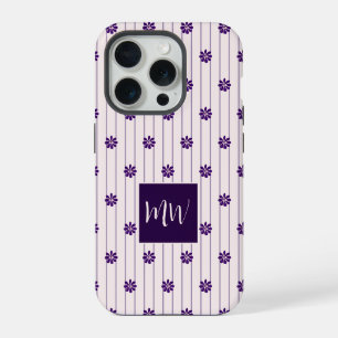 Padrão Floral das Iniciais Blush & Violet Stripes