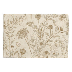 Padrão Floral de Arte Linear Botânica Sépia Antiga