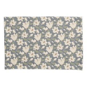 Padrão Floral de Beige Lily Cinza Azul Botânica
