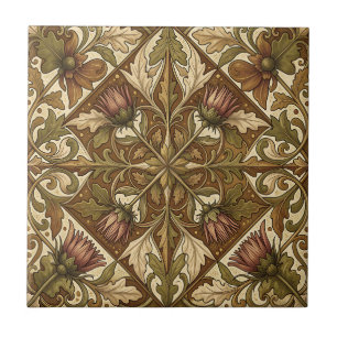 Padrão Floral de Cardo Marrom Quente Vitoriano