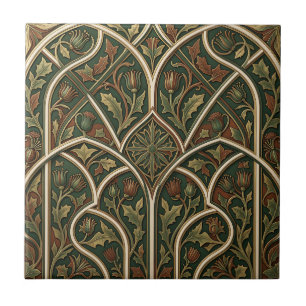 Padrão Floral de Cardo Vitoriano Verde Escuro
