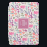 Padrão Floral de Cor de Água Pastel com Monograma<br><div class="desc">Um belo padrão de aquarela floral pastel em pinks,  framboesas,  blues,  verdes e lilases que se coordenam com a estrutura quadrada em torno do seu monograma. Personalize editando o monograma de amostra no modelo de texto fácil de usar.</div>