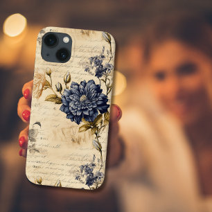 Padrão Floral de Creme Azul Elegante