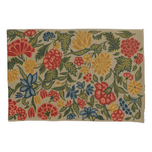 Padrão Floral de Crewel Vermelho e Dourado Vintage
