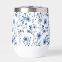 Padrão Floral de Flor Silvestre Aquarela Azul Bran
