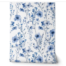 Padrão Floral de Flor Silvestre Aquarela Azul Bran