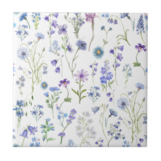 Padrão Floral de Flor Silvestre Roxa Azul Aquarela