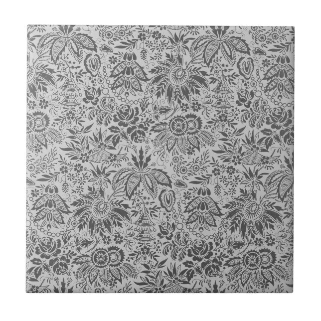 Padrão floral de flores cinza vintage (Frente)