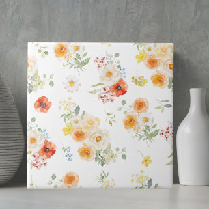 Padrão Floral de Flores Laranja Amarelo Aquarela