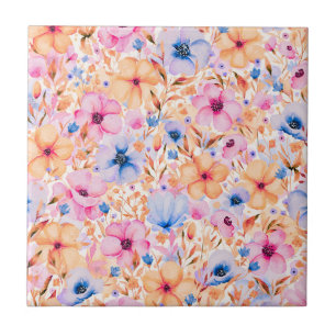 Padrão Floral de Flores Silvestres Coloridas em Aq