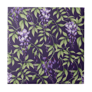 Padrão Floral de Folhas Verdes e Wisteria