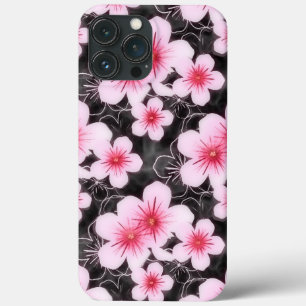 Padrão Floral De Hibisco Rosa E Pastel Em Preto