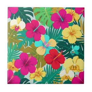 Padrão Floral de Hibisco Tropical Vibrante
