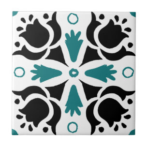 Padrão Floral de Intrato de Preto e Teal
