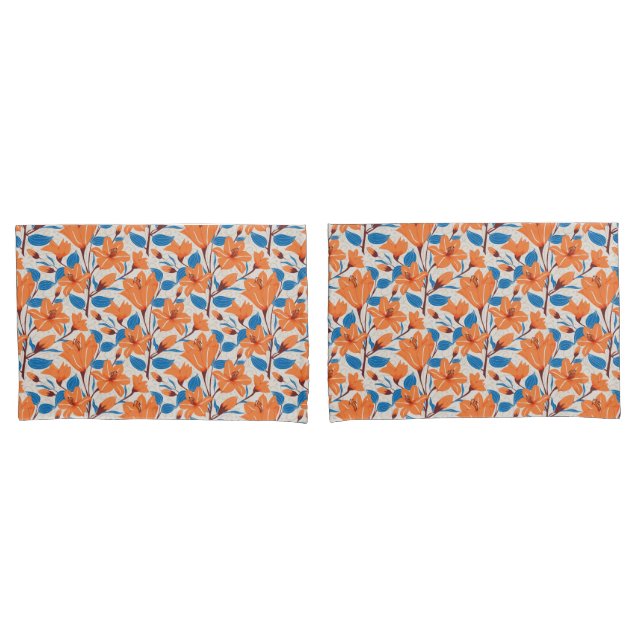 Padrão Floral de Lily Azul Laranja Botânica (Frente - conjunto)