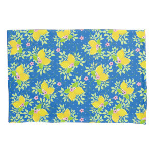 Padrão Floral de Limões Azuis e Amarelos de Verão