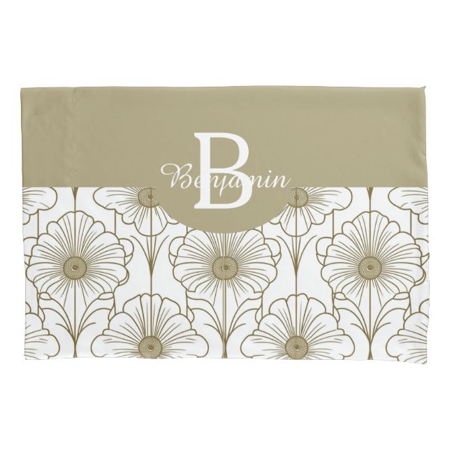 Padrão Floral de Linha Dourada Pillowcase (Frente)