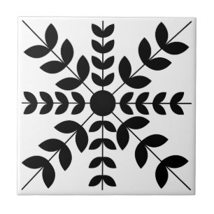 Padrão Floral de Mandala Preto e Branco Abstrato