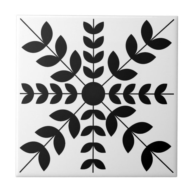 Padrão Floral de Mandala Preto e Branco Abstrato (Frente)